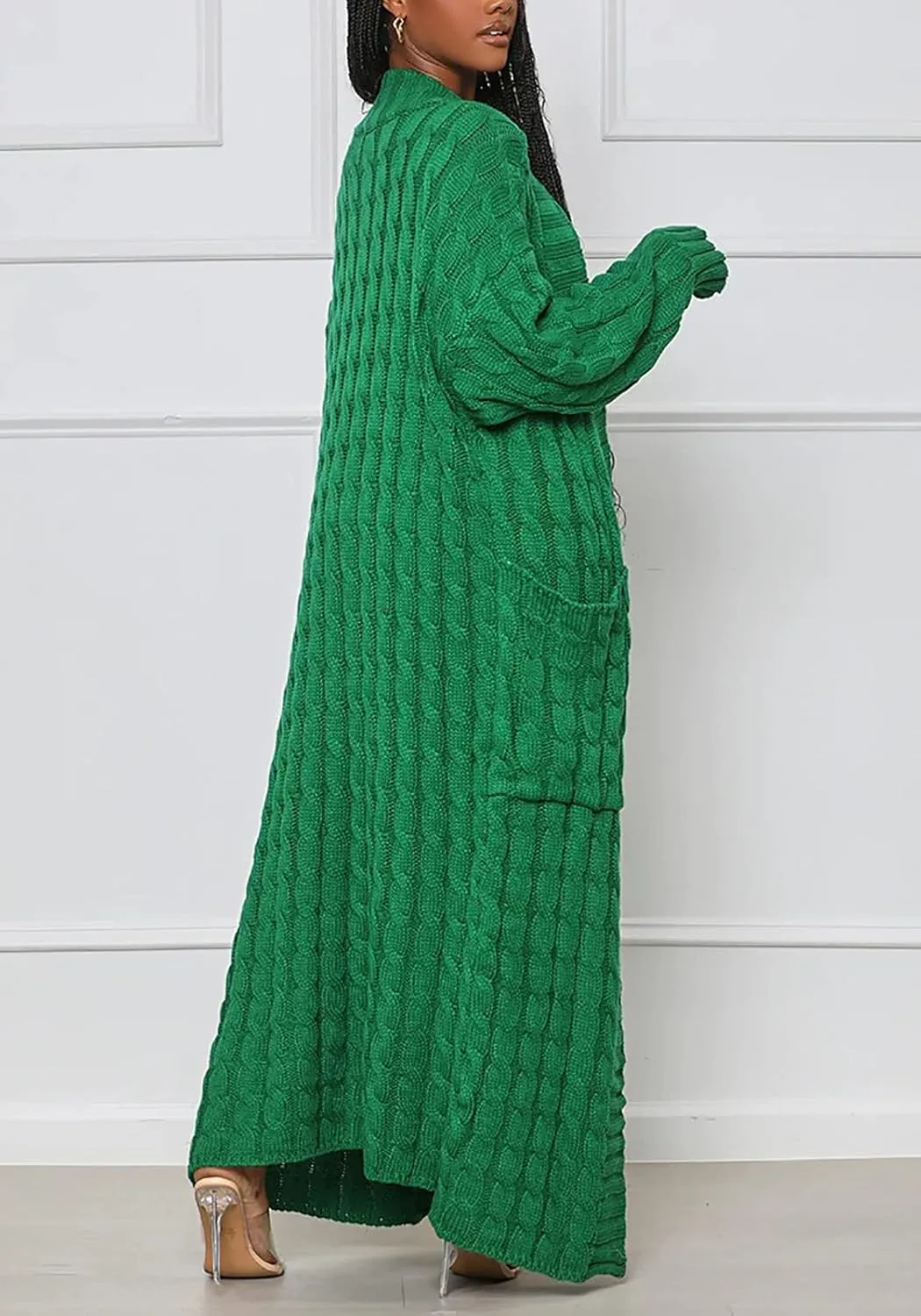 Tcremisa Long Cable Knit Cardigans for Women Chunky Open Front Maxi Sweater Coat Loose Dual Pocket Winter Outwear