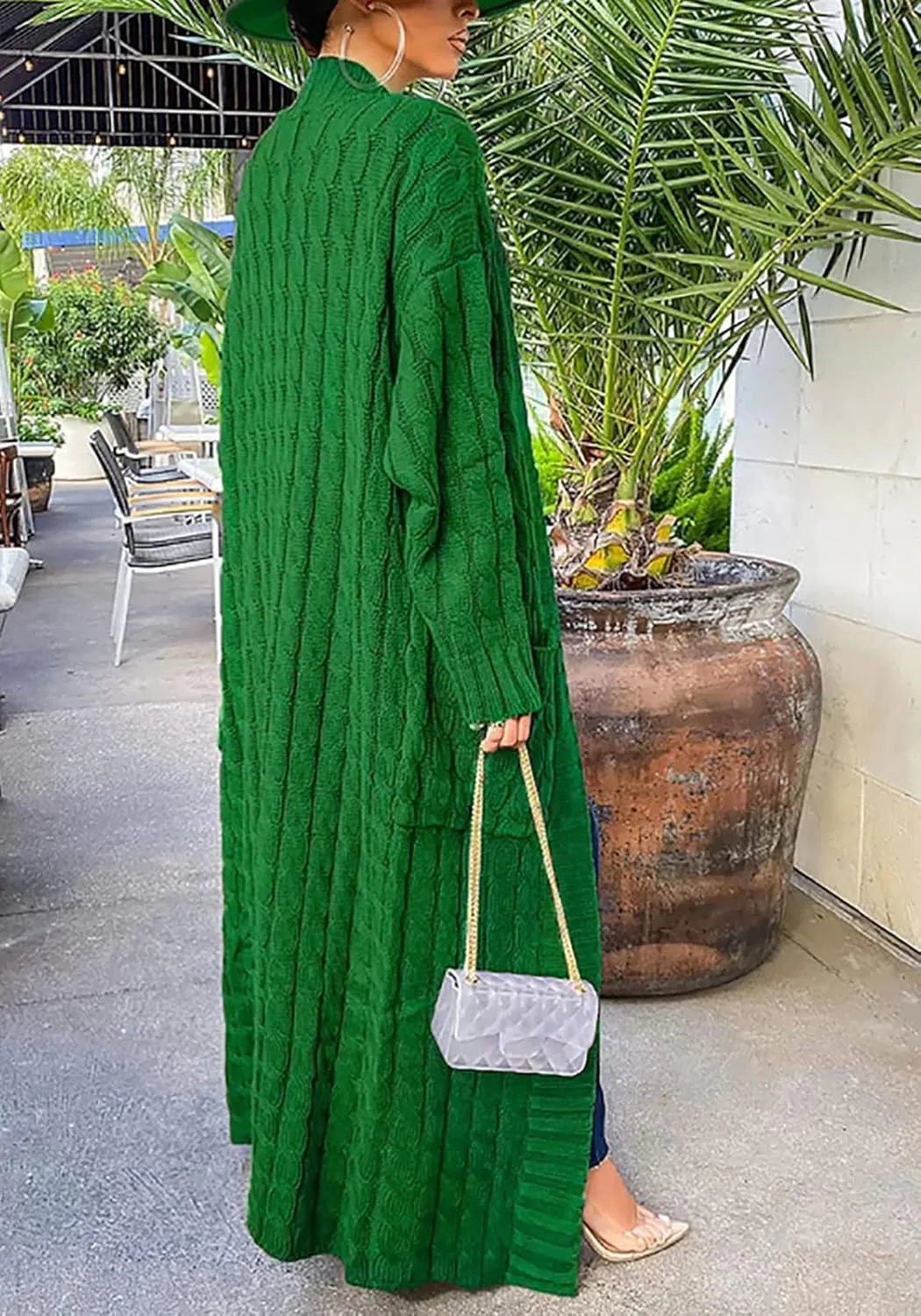 Tcremisa Long Cable Knit Cardigans for Women Chunky Open Front Maxi Sweater Coat Loose Dual Pocket Winter Outwear