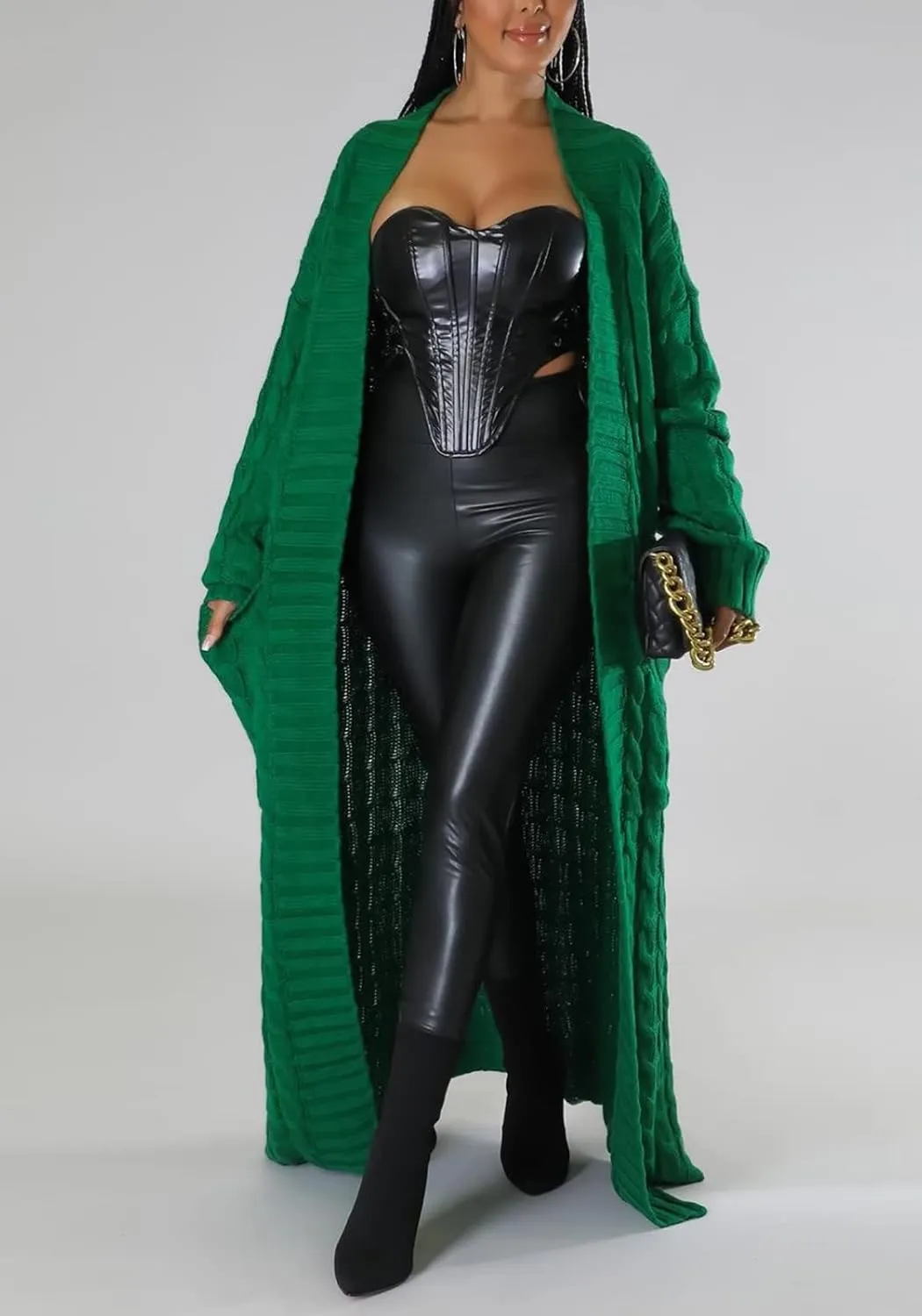 Tcremisa Long Cable Knit Cardigans for Women Chunky Open Front Maxi Sweater Coat Loose Dual Pocket Winter Outwear