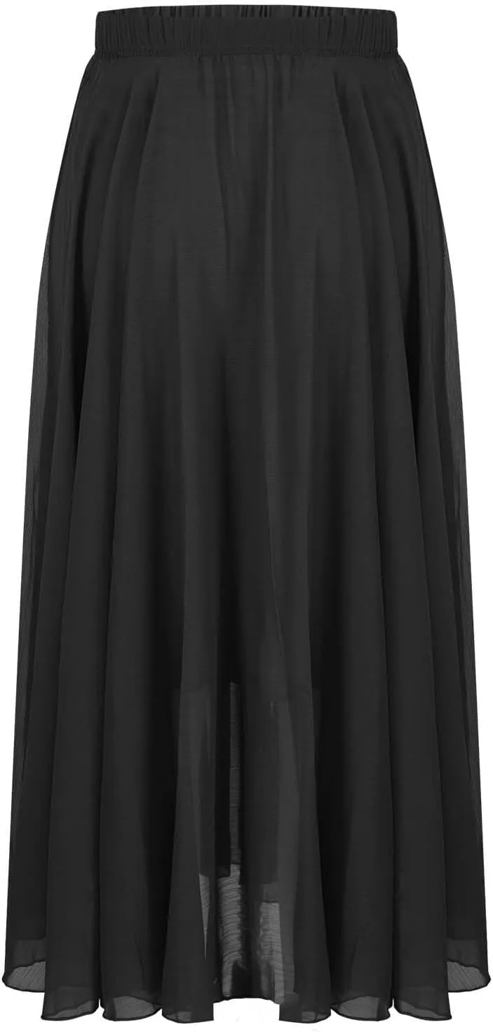 Teal Flowing Maxi Skirt Women High Waist Beach Summer Vacation Pockets