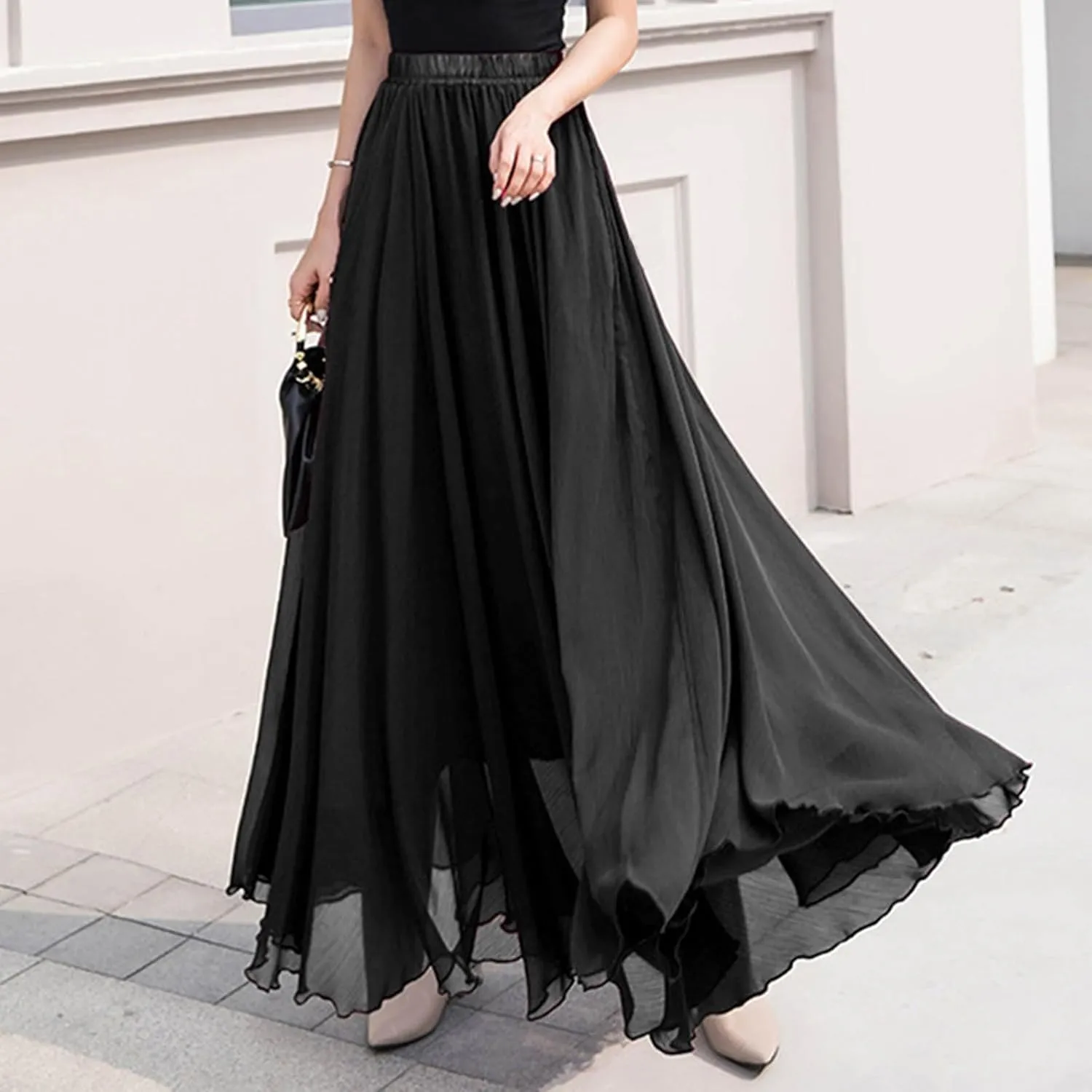 Teal Flowing Maxi Skirt Women High Waist Beach Summer Vacation Pockets