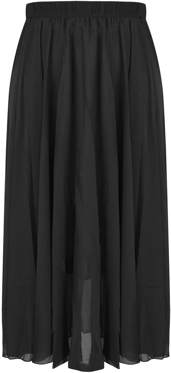 Teal Flowing Maxi Skirt Women High Waist Beach Summer Vacation Pockets