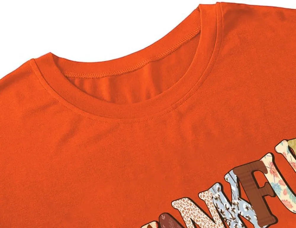 Thanksgiving Shirts for Women Fall Casual Short Sleeve Thankful Tee Tops