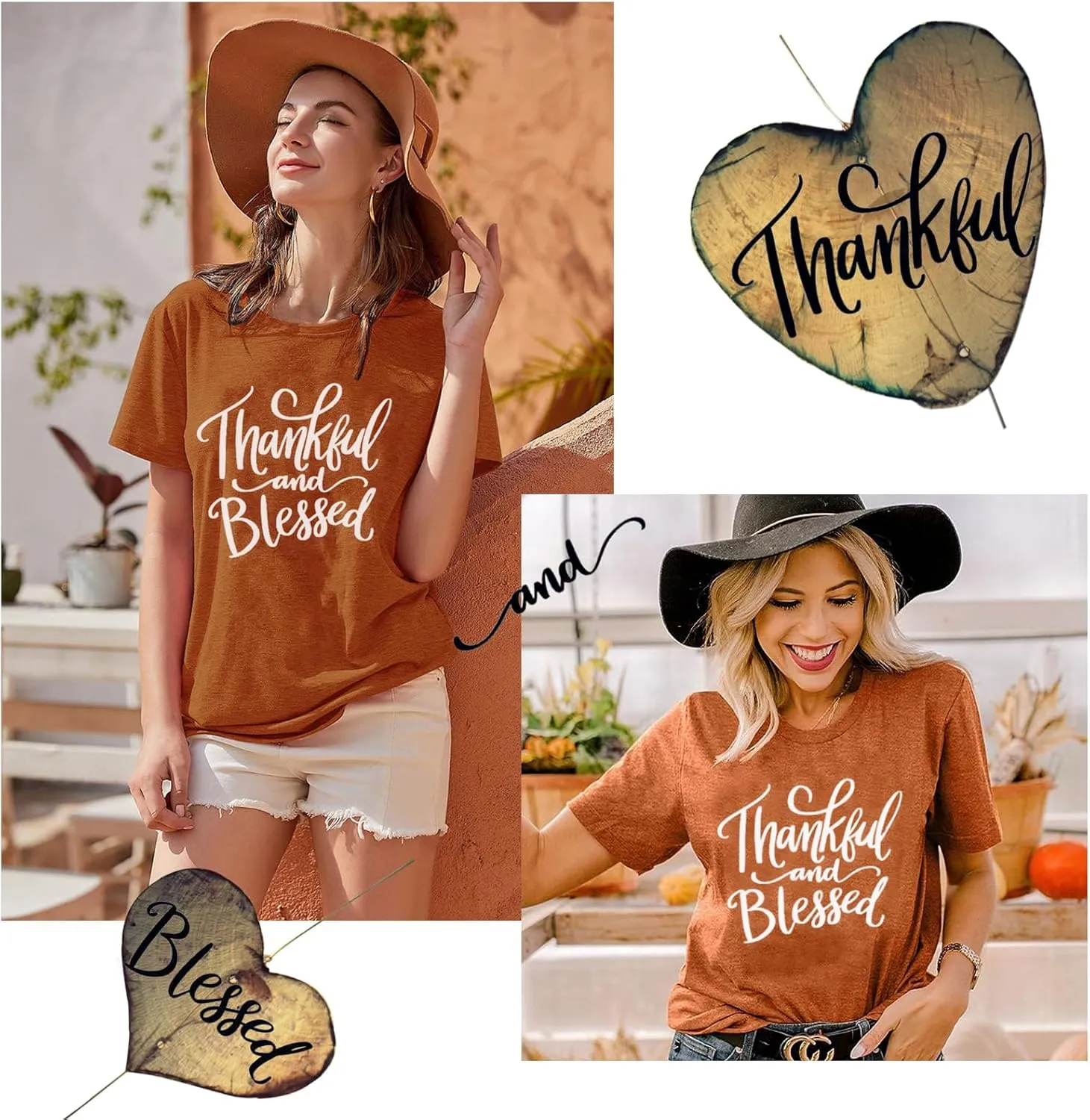 Thanksgiving Shirts for Women Thankful and Blessed Tshirt Fall Graphic Tees Casual Short Sleeve Tops