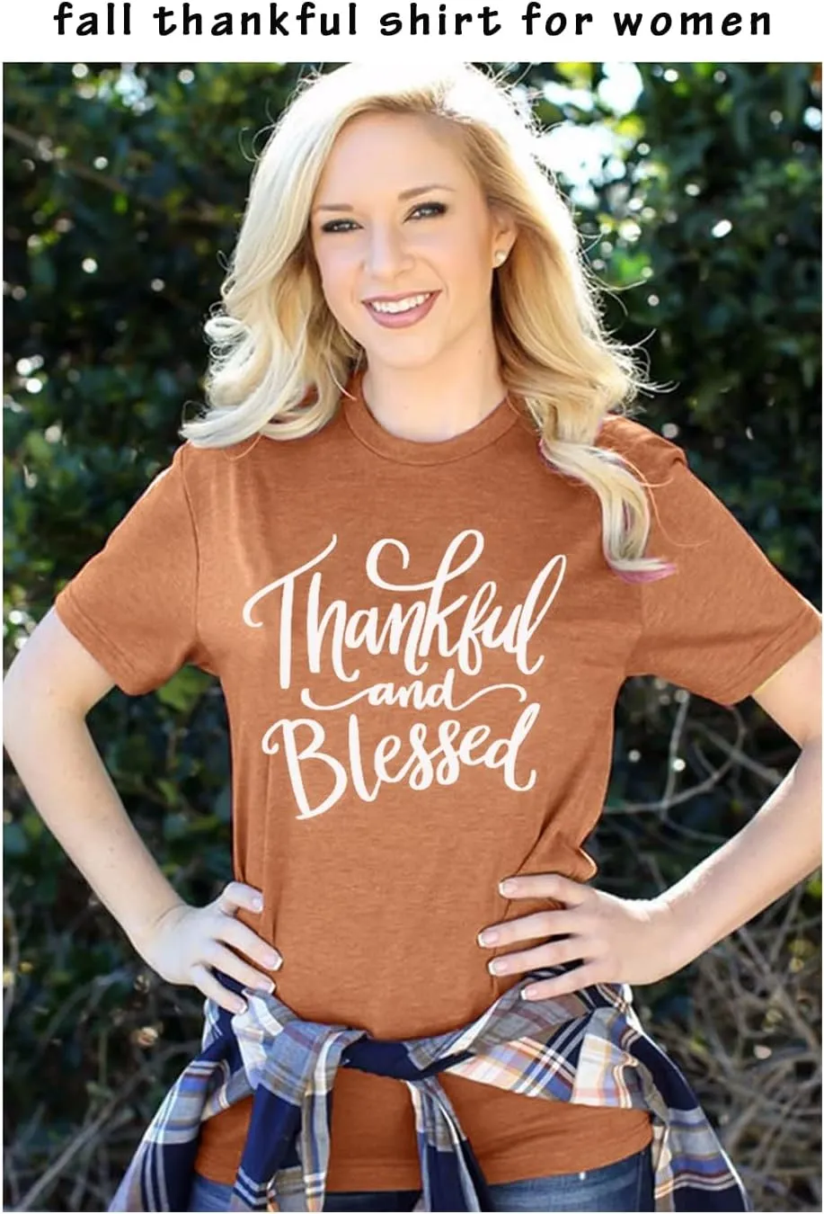 Thanksgiving Shirts for Women Thankful and Blessed Tshirt Fall Graphic Tees Casual Short Sleeve Tops