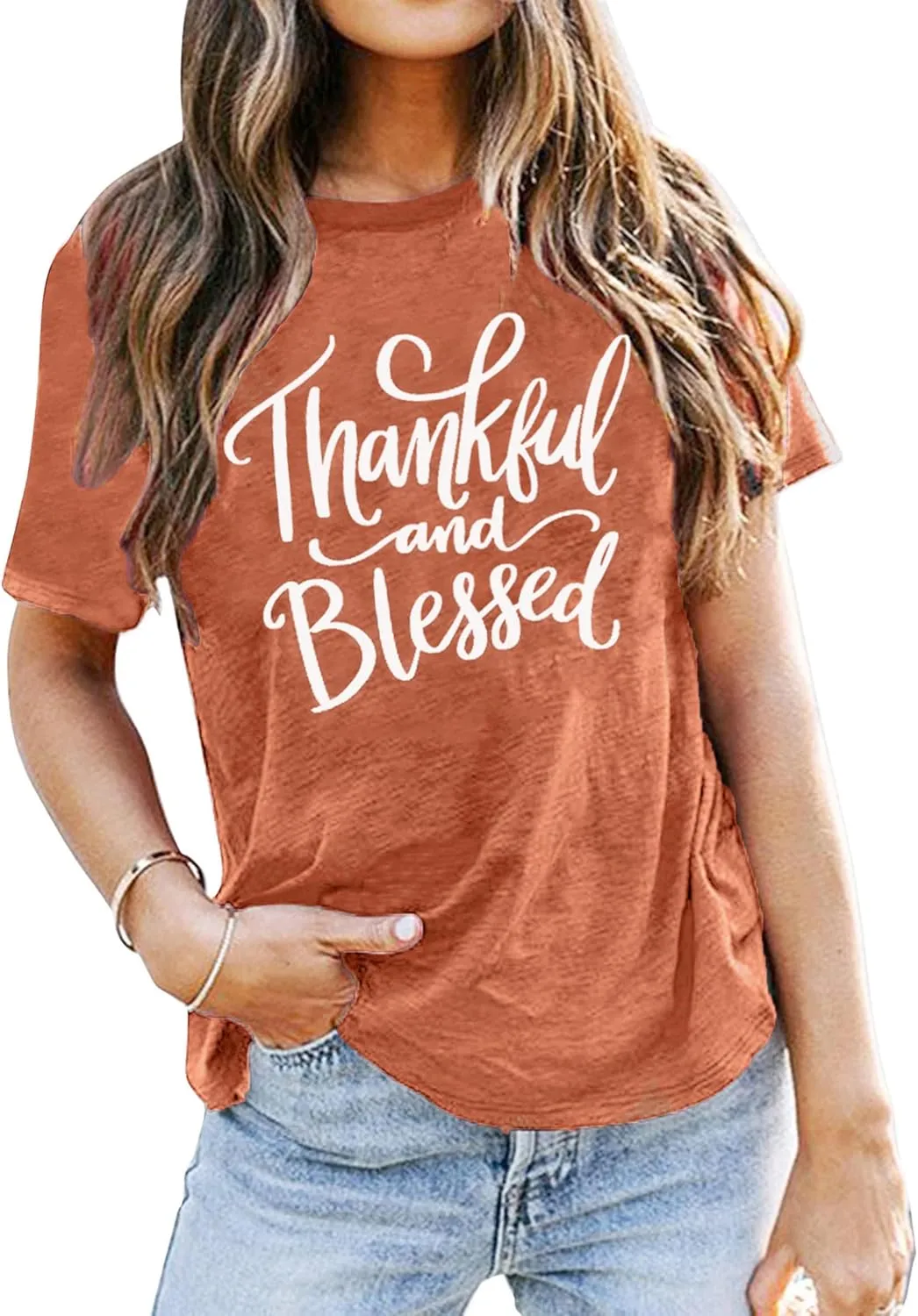 Thanksgiving Shirts for Women Thankful and Blessed Tshirt Fall Graphic Tees Casual Short Sleeve Tops