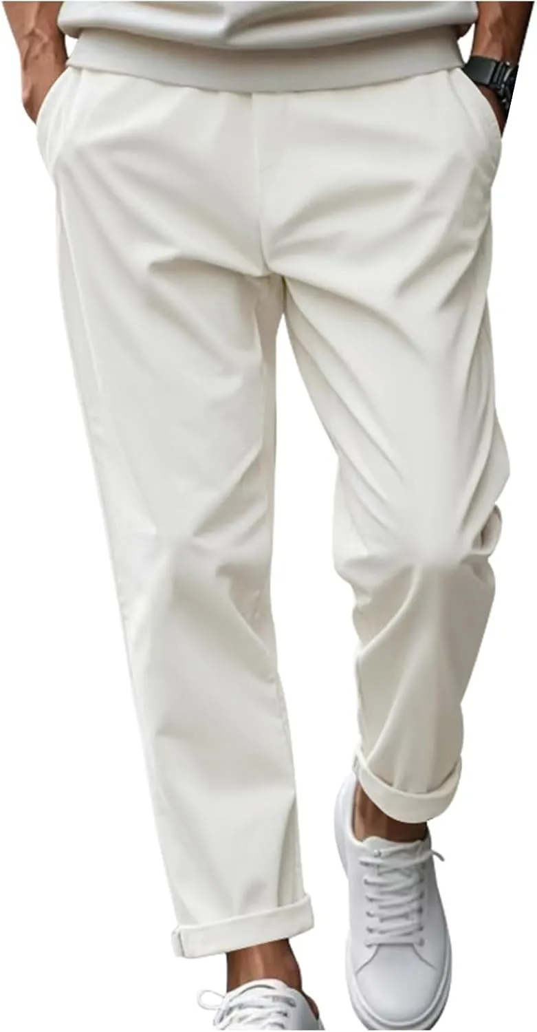 Thatrich Mens Stretch Pants Relaxed Fit Basic Suit Pant Quick Dry Business Casual Trousers Lightweight Sweatpant Comfy Slacks