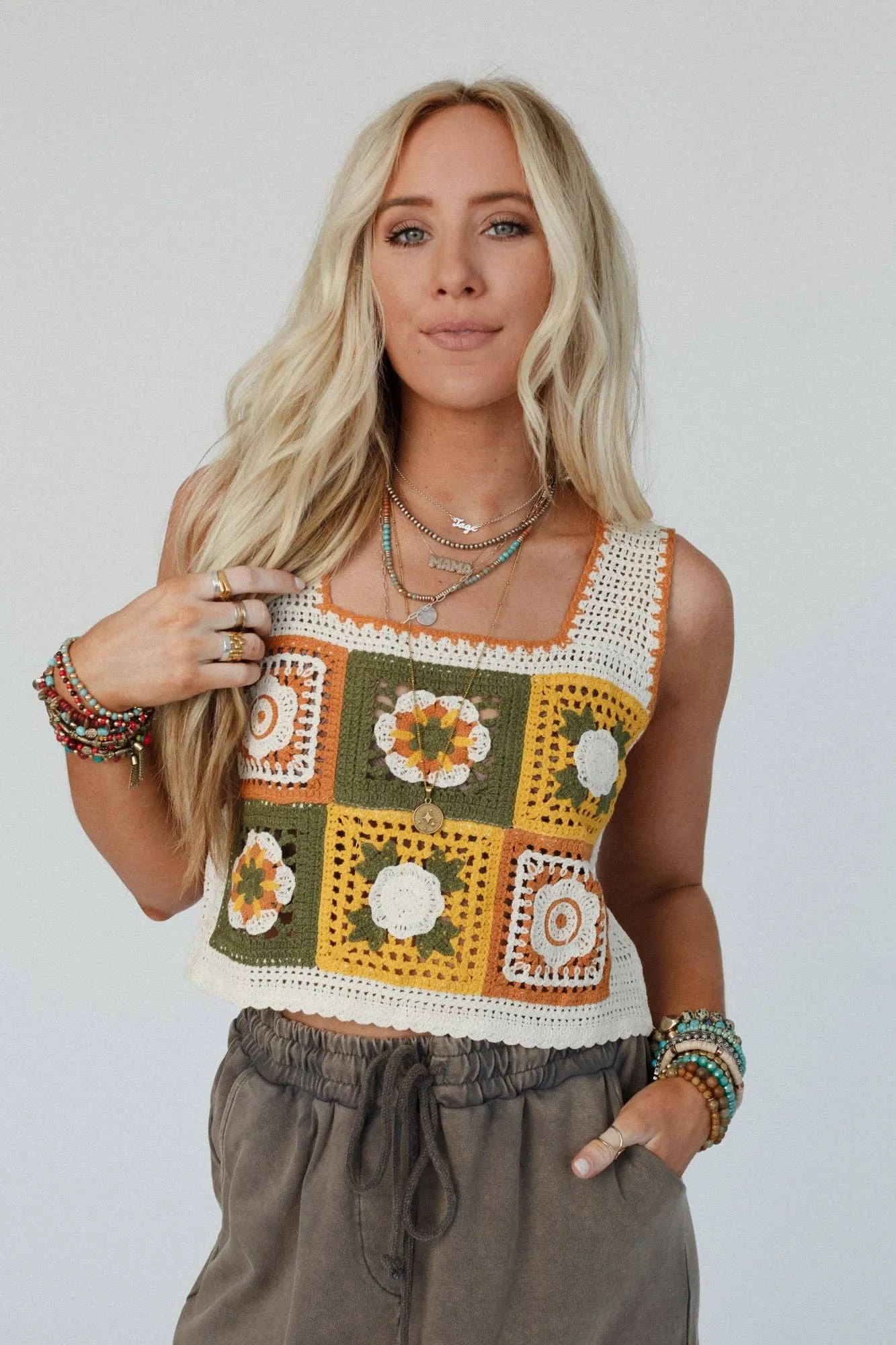 Three Bird Nest Fair And Square Crochet Top - Mustard