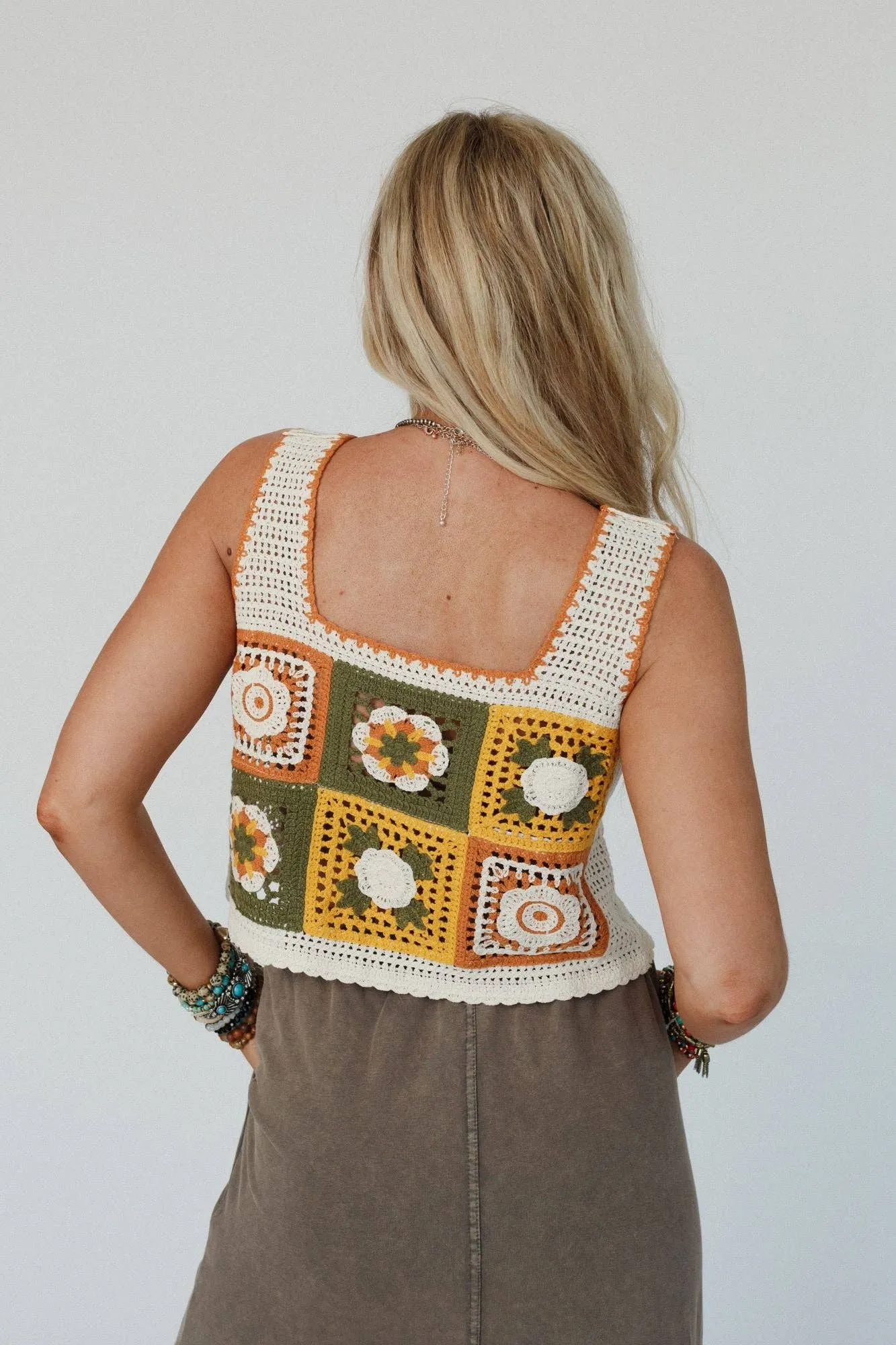 Three Bird Nest Fair And Square Crochet Top - Mustard