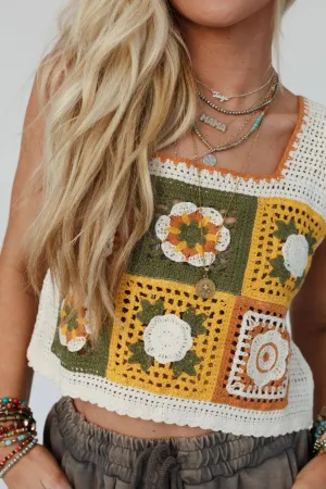 Three Bird Nest Fair And Square Crochet Top - Mustard