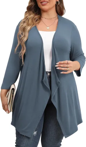TIANZHU Women Cardigan Lightweight 3/4 Sleeve Casual Open Front Light Cardigan Drape Duster Sweaters