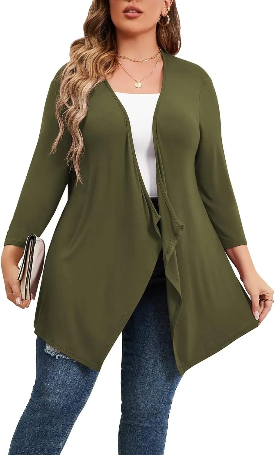 TIANZHU Women Cardigan Lightweight 3/4 Sleeve Casual Open Front Light Cardigan Drape Duster Sweaters