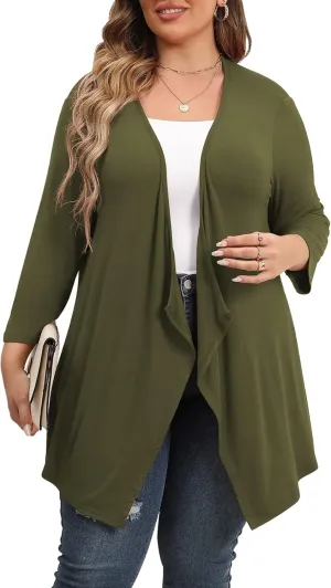 TIANZHU Women Cardigan Lightweight 3/4 Sleeve Casual Open Front Light Cardigan Drape Duster Sweaters