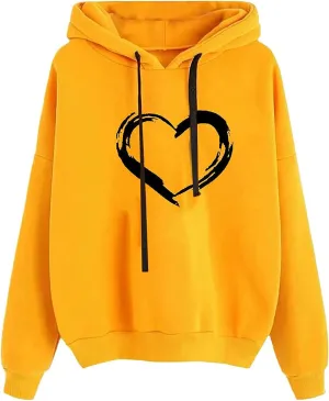 Tight Hoodies for Women Printing Long Sweatshirt Comfy Bright Heart Sleeve Color Hoodies Athletic Womens