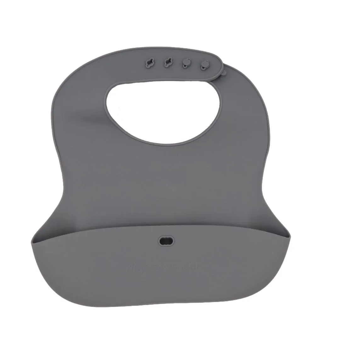 Tiny Steps Kids Silicone Baby Bib Roll Up & Stay Closed Dark Blue