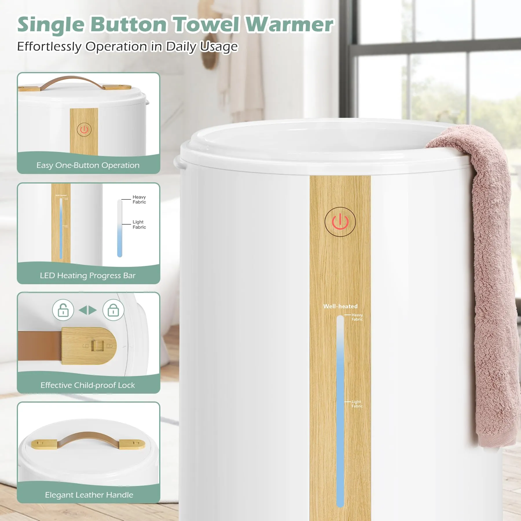 Towel Warmer with Heating Progress Bar and Handle