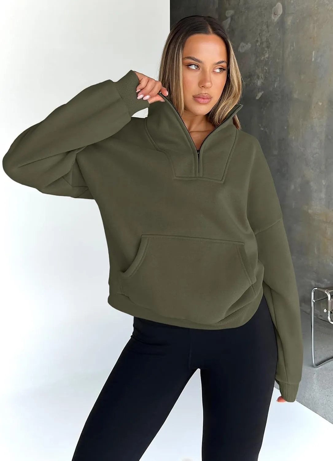 Trendy Queen Sweatshirts Quarter Half Zip Pullover Oversized Hoodies Sweaters Comfy Fall Outfits 2025 Y2K Winter Clothes