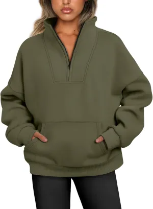 Trendy Queen Sweatshirts Quarter Half Zip Pullover Oversized Hoodies Sweaters Comfy Fall Outfits 2025 Y2K Winter Clothes