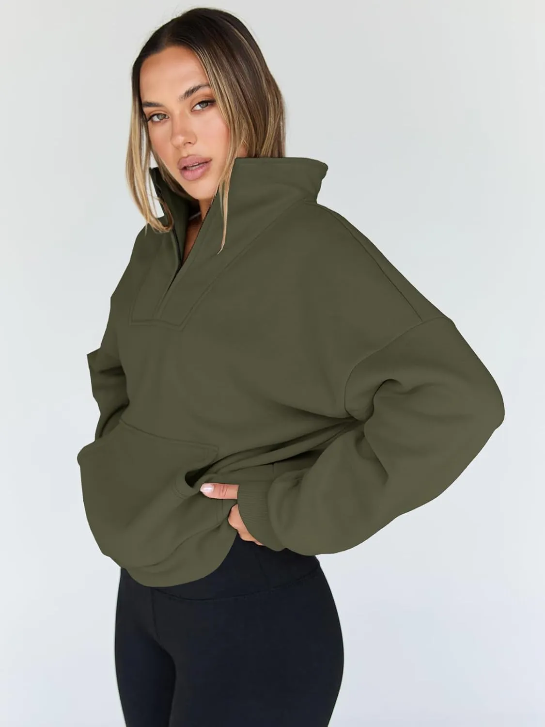 Trendy Queen Sweatshirts Quarter Half Zip Pullover Oversized Hoodies Sweaters Comfy Fall Outfits 2025 Y2K Winter Clothes