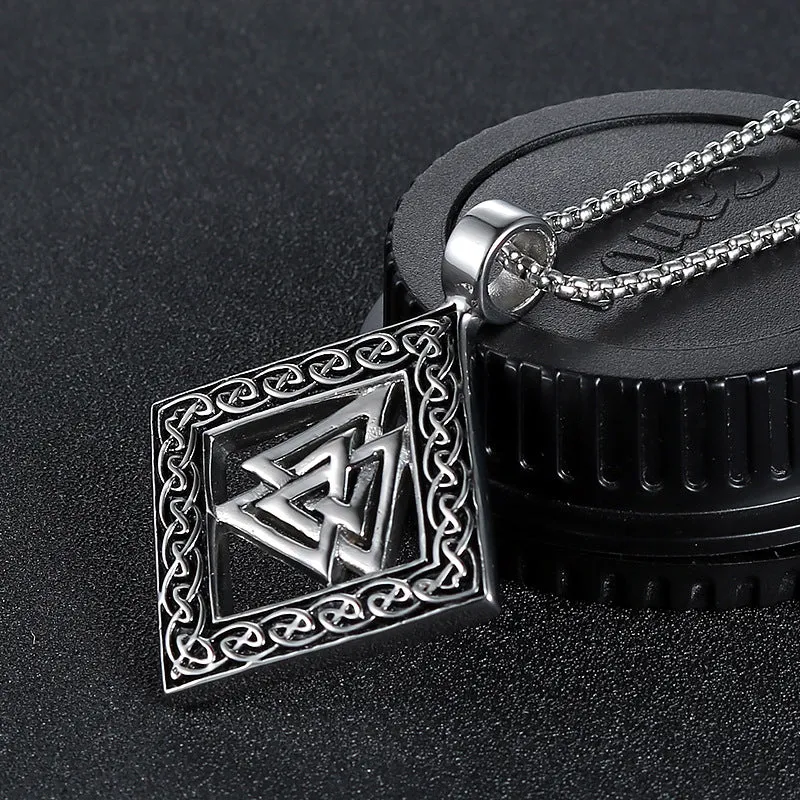 Trendy Titanium Steel Men's Pendant with Retro Square Design and Triangular Hollow Accent