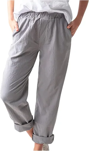 tuduoms Women's Relaxed Fit Linen Pants Elastic Waist Wide Leg Straight Joggers Summer Casual Loose Capris Yoga Trousers