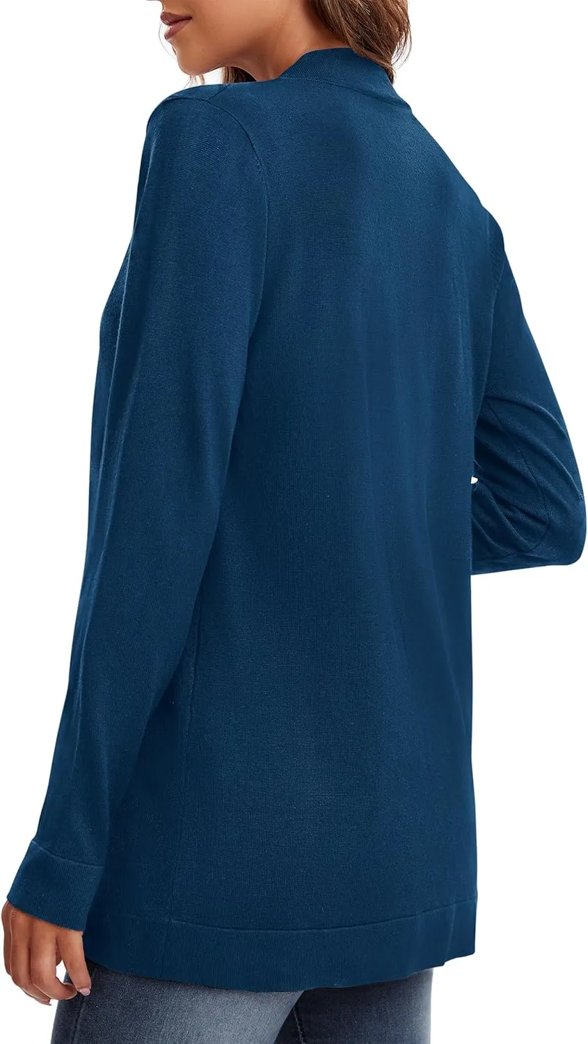 Urban CoCo Women's Long Sleeve Knit Sweater Cardigans Curved Hem Open Front with Pockets