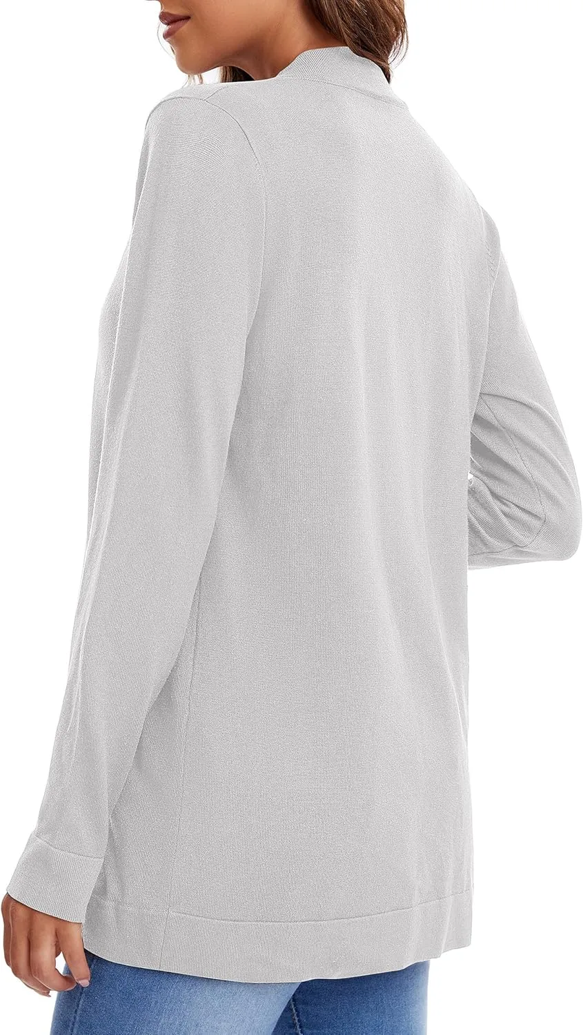 Urban CoCo Women's Long Sleeve Knit Sweater Cardigans Curved Hem Open Front with Pockets