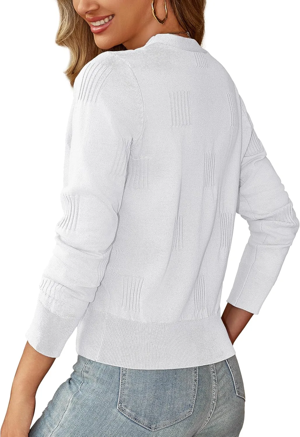 U.Vomade Women's Cardigans 3/4 Sleeve Open Front Cropped Cardigan Hollow Out Bolero Shrug S-XL