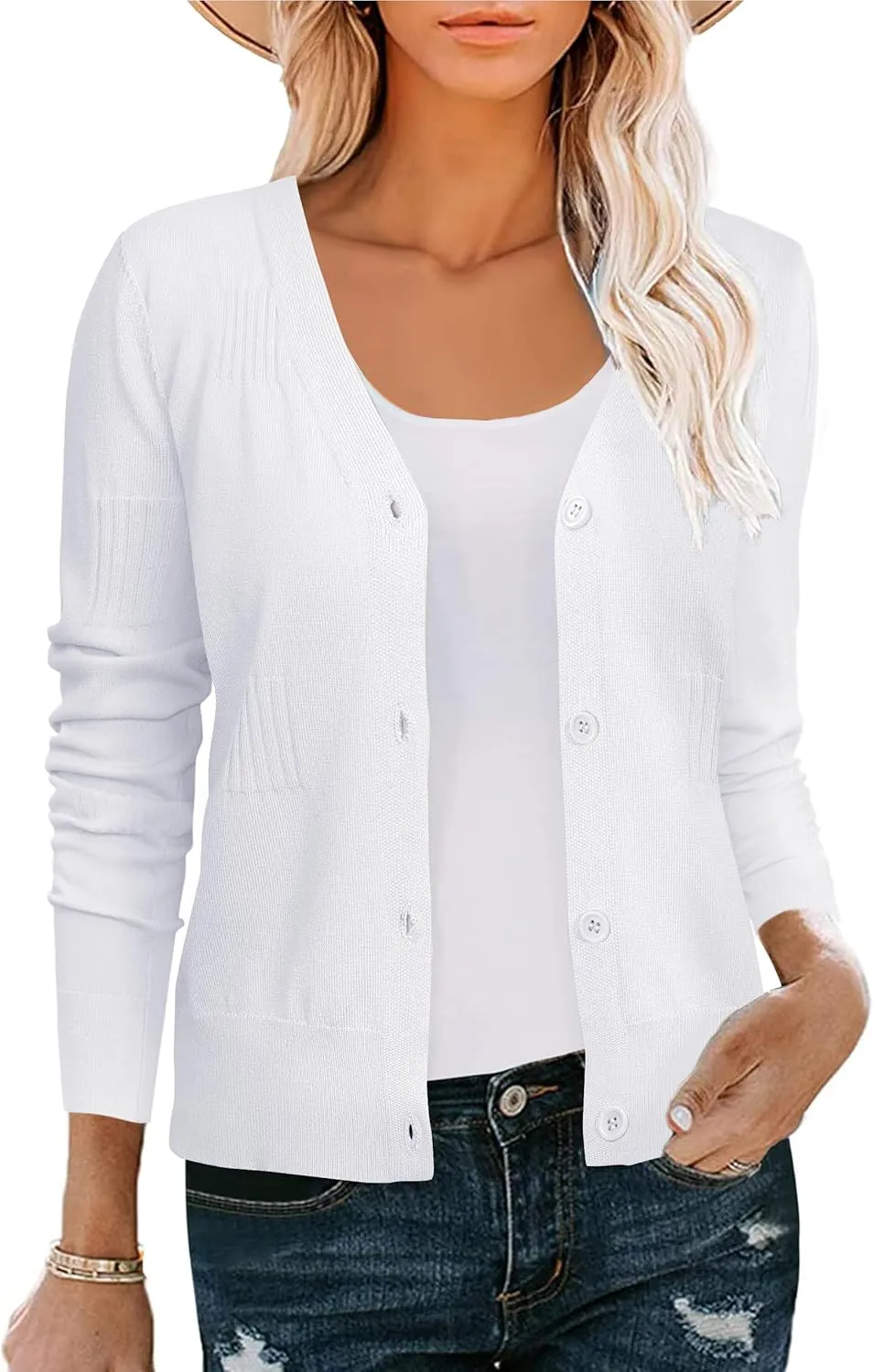 U.Vomade Women's Cardigans 3/4 Sleeve Open Front Cropped Cardigan Hollow Out Bolero Shrug S-XL