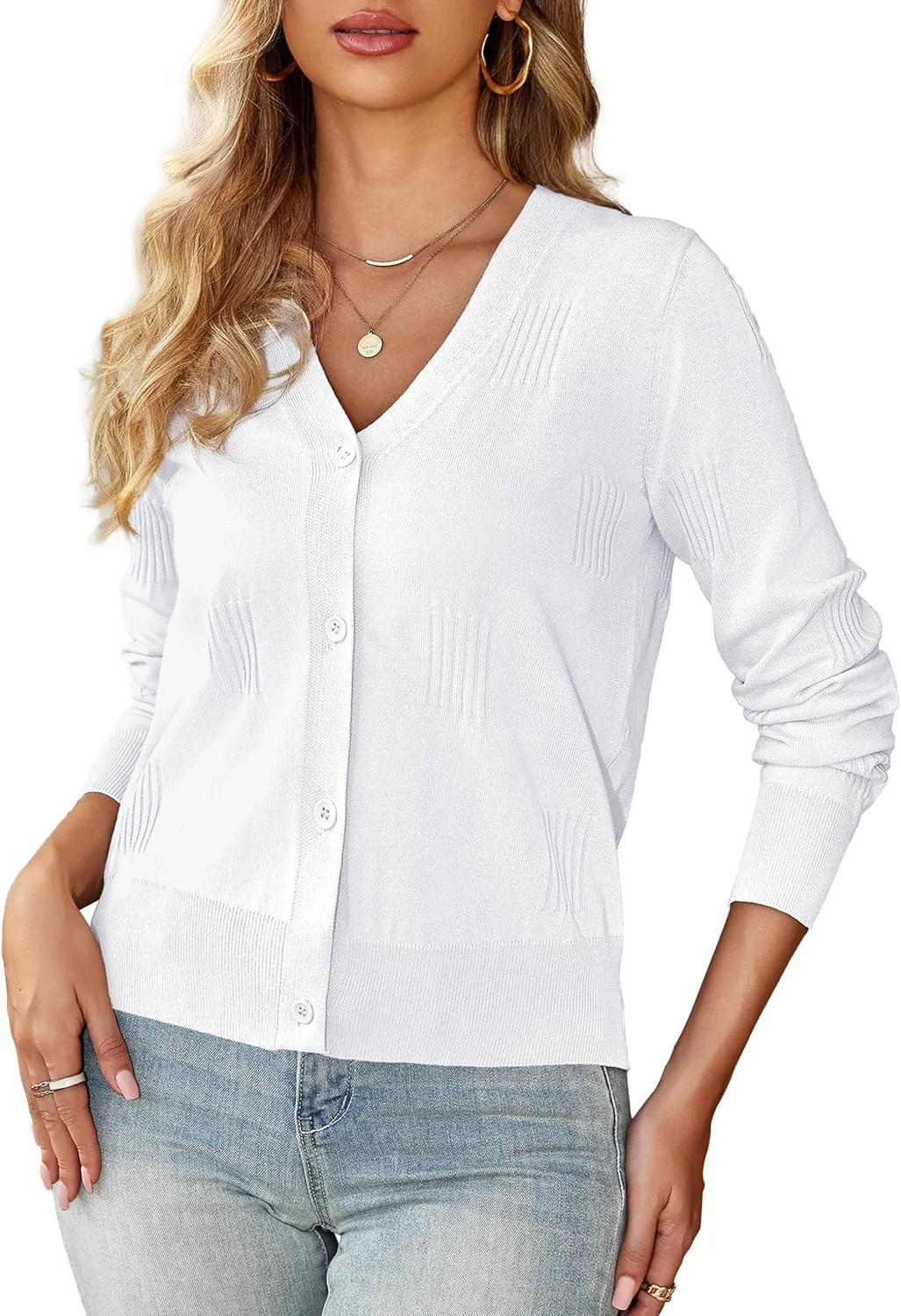 U.Vomade Women's Cardigans 3/4 Sleeve Open Front Cropped Cardigan Hollow Out Bolero Shrug S-XL
