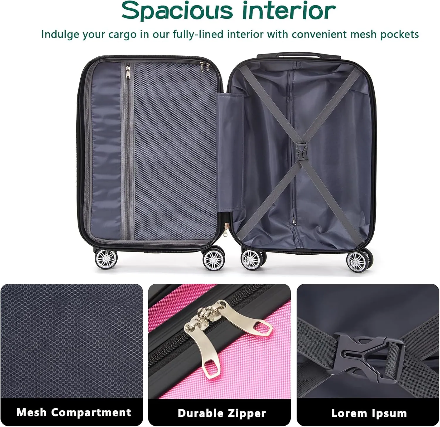 VANELC 3-Piece Luggage Sets(20,24,28inches) Featuring 360Rotating Wheels and TSA Lock ABS Hard Shell yet Practical Design Suitable for both Men and Women (Rose Red, 3PCS)