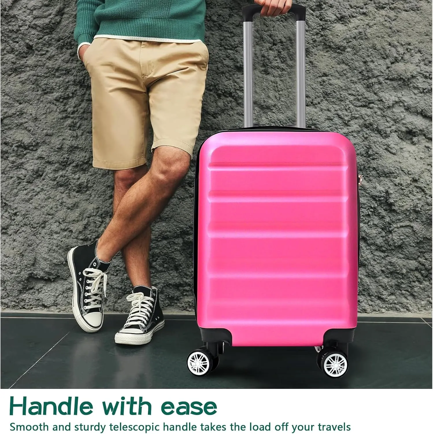 VANELC 3-Piece Luggage Sets(20,24,28inches) Featuring 360Rotating Wheels and TSA Lock ABS Hard Shell yet Practical Design Suitable for both Men and Women (Rose Red, 3PCS)