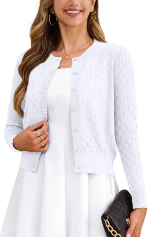 VERABENDI Women's Cute Checkered Short Cardigans Cropped Cardigan Sweaters Button Open Front Bolero Shrugs for Dresses S-XL