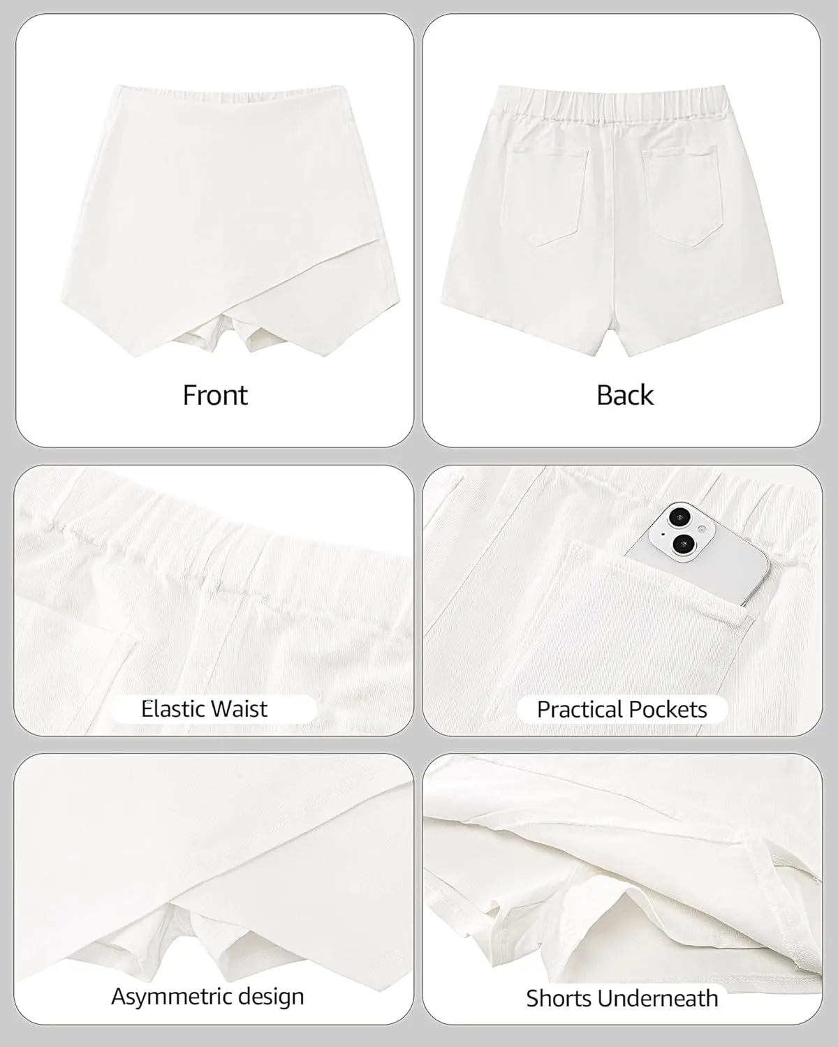 Vetinee Jean Skorts for Woman High Waisted Pull On Elastic Waist Wrap Asymmetrical Stretch Denim Skort Skirt with Shorts