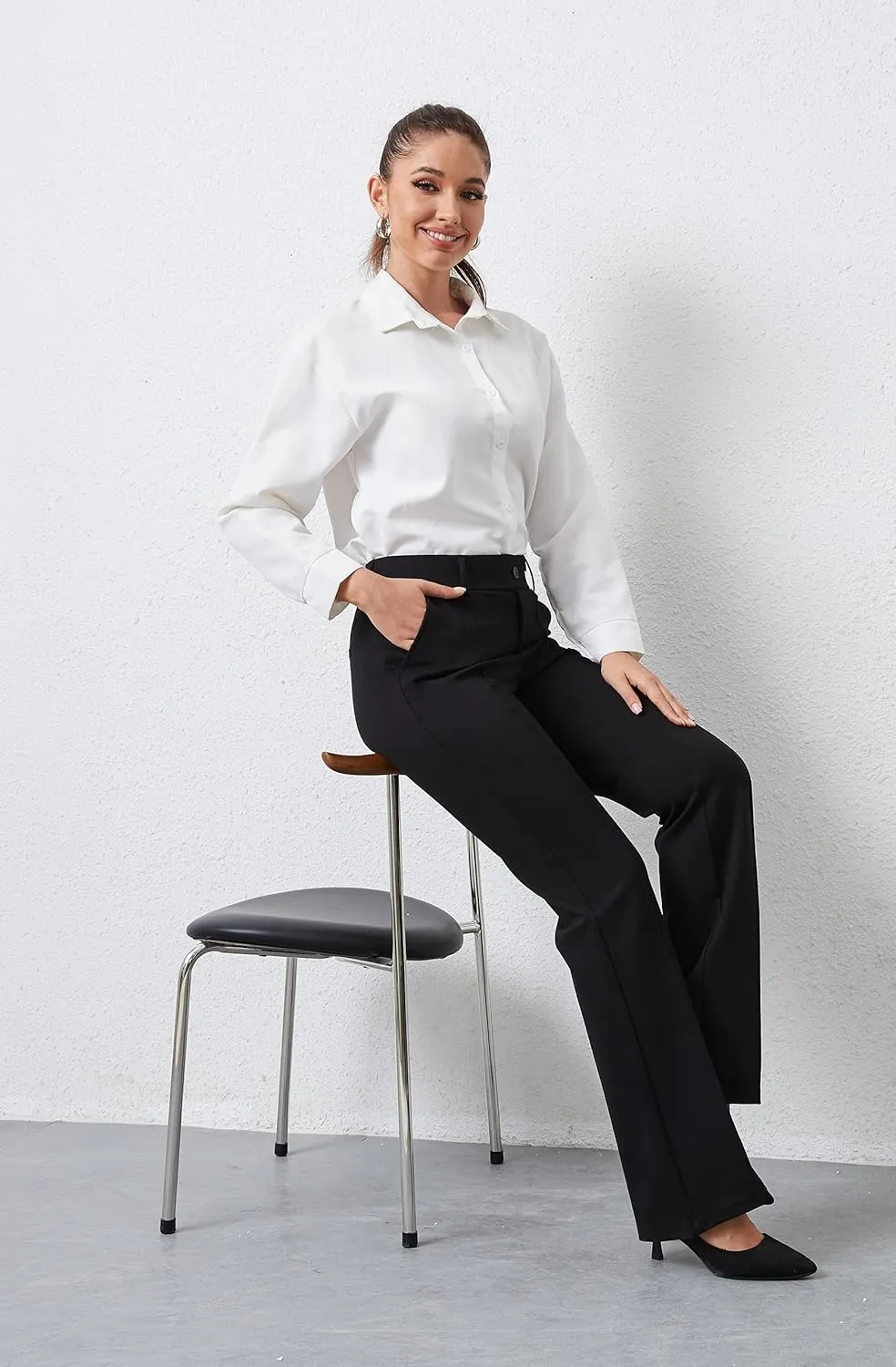 VIMPEP Womens Bootcut Leg Dress Pants - High Rise Stretchy Yoga Slacks for Office Workout Business Casual B201