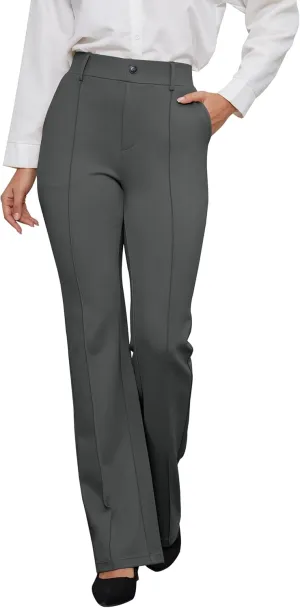VIMPEP Womens Bootcut Leg Dress Pants - High Rise Stretchy Yoga Slacks for Office Workout Business Casual B201