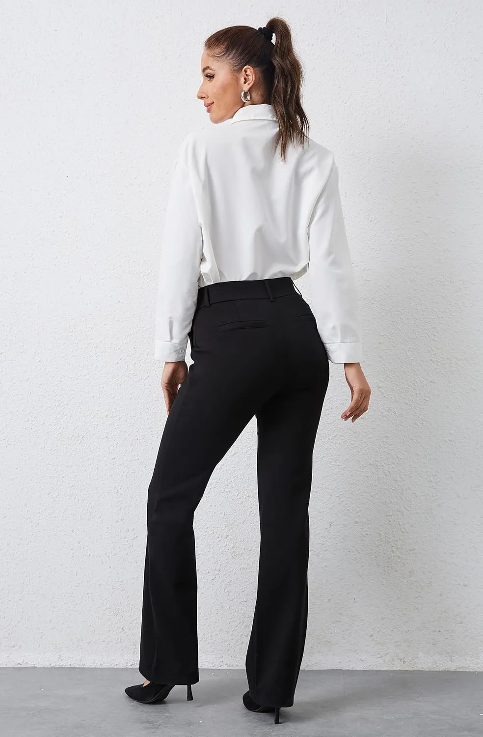 VIMPEP Womens Bootcut Leg Dress Pants - High Rise Stretchy Yoga Slacks for Office Workout Business Casual B201