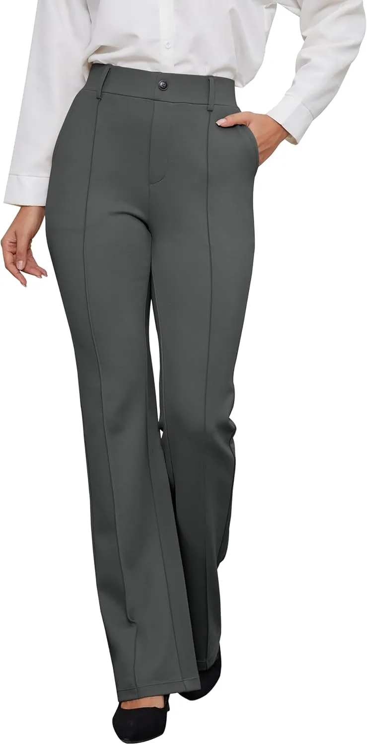 VIMPEP Womens Bootcut Leg Dress Pants - High Rise Stretchy Yoga Slacks for Office Workout Business Casual B201