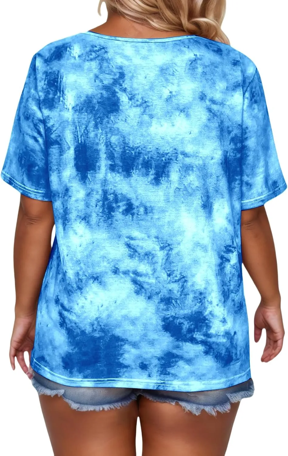 VISLILY Womens-Plus-Size-Summer-Tops Casual Lace Up Front T Shirts Tie Dye V Neck Tees Trendy Short Sleeve Tunics XL-5XL