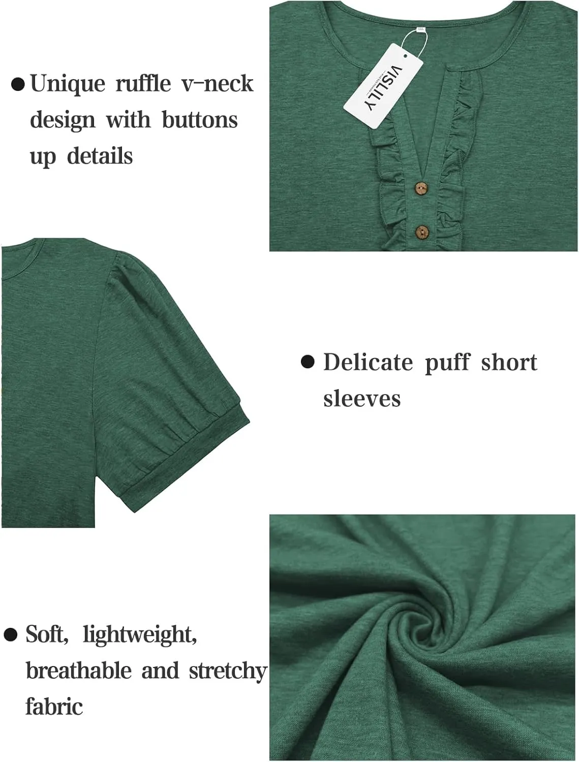 VISLILY Womens-Plus-Size-Summer-Tops Dressy Ruffle V Neck T Shirts Trendy Puff Short Sleeve Tunics Casual Buttons Up Blouses