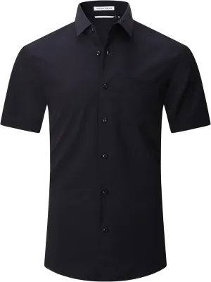 WARHORSEE Mens Dress Shirts Short Sleeve Performance 4-Way Stretch Wrinkle Free Casual Button Down Shirt