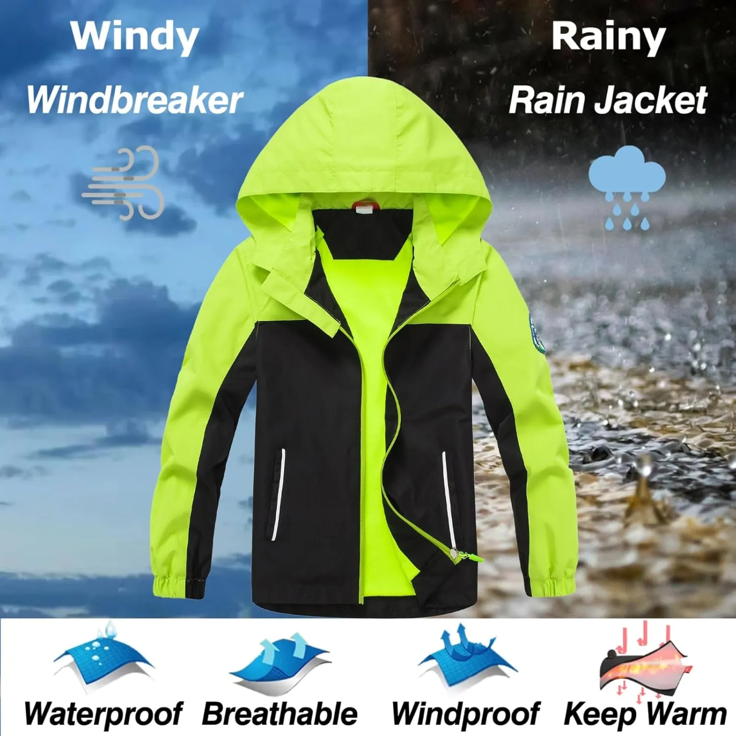 Waterproof Kids Rain Jackets With Hood,Lightweight Toddler Raincoat For Boys GirlsKids Clothes Windbreaker Jacket