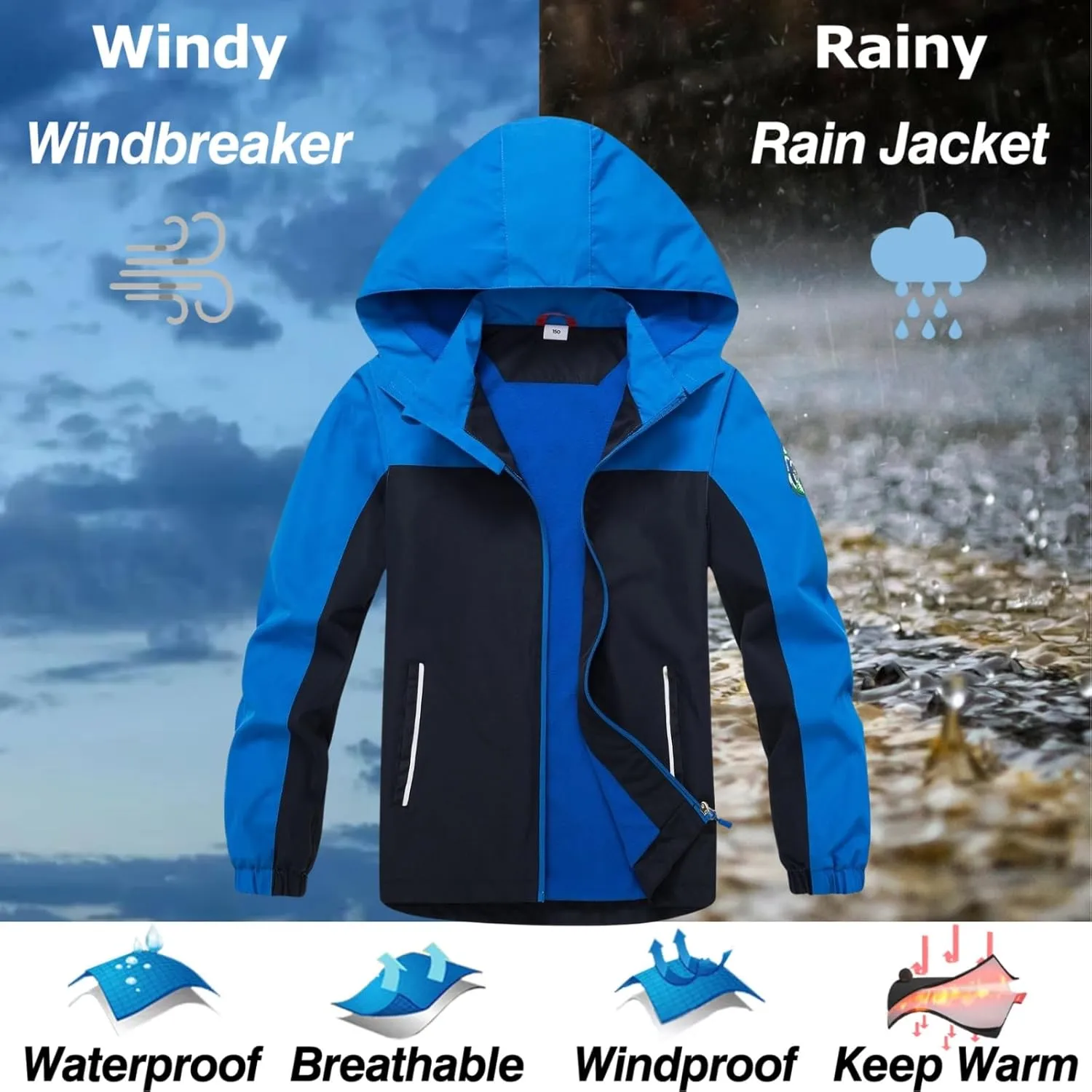 Waterproof Kids Rain Jackets With Hood,Lightweight Toddler Raincoat For Boys GirlsKids Clothes Windbreaker Jacket