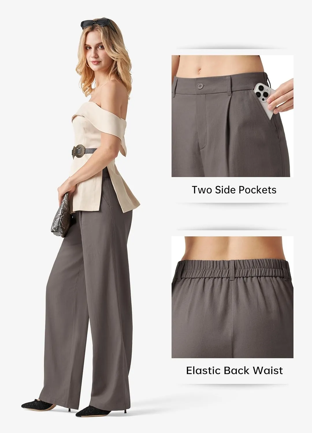 Willit Women's Linen Pants Wide Leg Work Dress Pants Casual Slacks Business Pants with Pockets 29" 31"