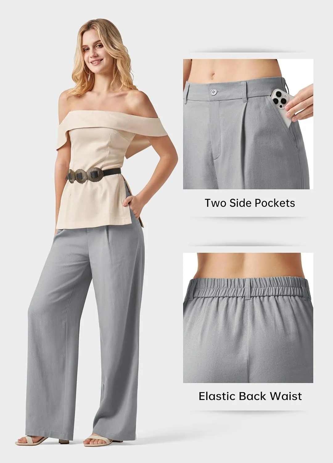 Willit Women's Linen Pants Wide Leg Work Dress Pants Casual Slacks Business Pants with Pockets 29" 31"