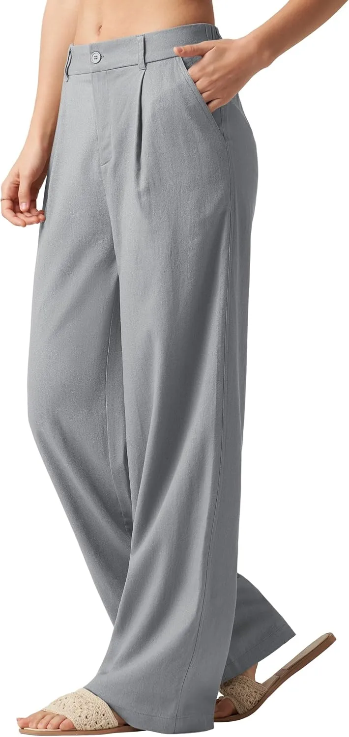 Willit Women's Linen Pants Wide Leg Work Dress Pants Casual Slacks Business Pants with Pockets 29" 31"