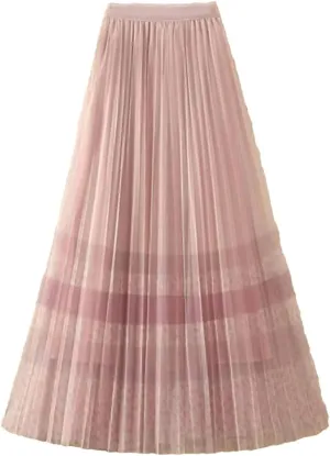 Wjnvfioo Women's Mesh Printed Pleated Fragmented Flower Skirt Half Length A-Line High Waist Slim Lady Midi Skirts