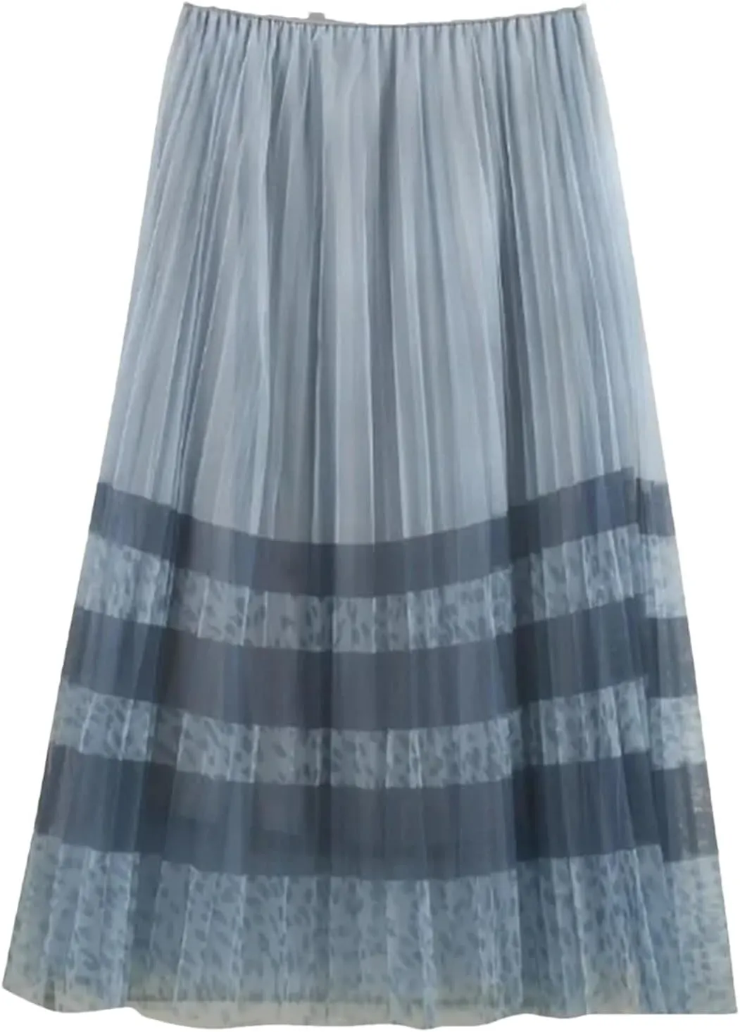 Wjnvfioo Women's Mesh Printed Pleated Fragmented Flower Skirt Half Length A-Line High Waist Slim Lady Midi Skirts