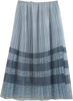 Wjnvfioo Women's Mesh Printed Pleated Fragmented Flower Skirt Half Length A-Line High Waist Slim Lady Midi Skirts