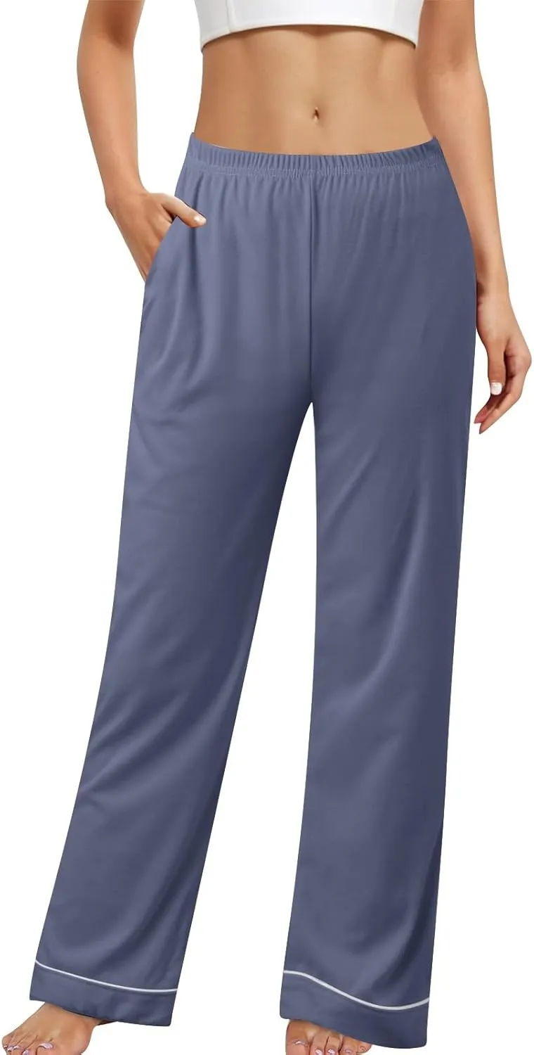 Women Cotton Linen Summer Breathable Palazzo Pants Low Waist Stretchy Slim Fit Trousers Beach